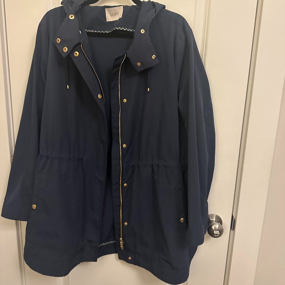 LOFT Navy Trench Coat (Size: XL; Color: Navy)